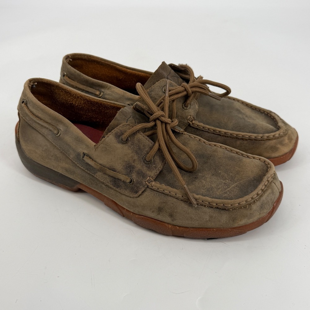 Twisted X Mens Brown Distressed Leather Driving Loafers Boat Shoes 11.5 M